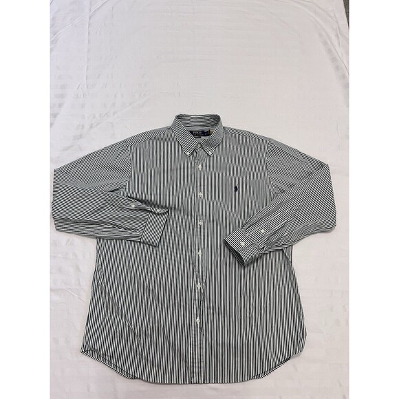 Polo Ralph Lauren Classic Fit Green White Striped Button Down Shirt Size XL - Picture 1 of 7